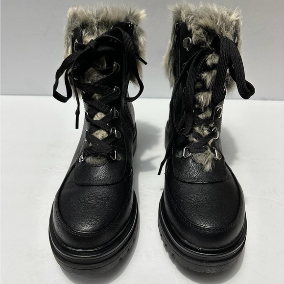 Sun + Stone Orlaa Ankle Derby Booties Women's 7m Black Faux Fur Detail Lace Up - Picture 7 of 9